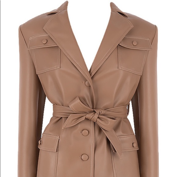 Tan Vegan Leather Belted Jacket 🧥 Dress - Picture 12 of 15